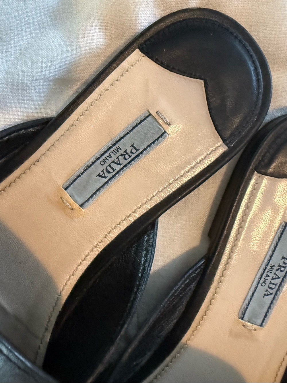 Prada Black Leather Kiltie Fringe Buckle Slip-On Mules EUC - Picture 4 of 10